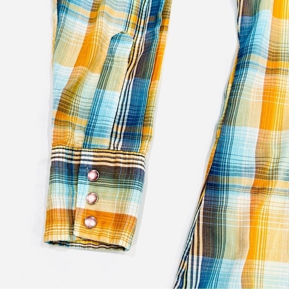 Vintage Dee Cee Brand Authentic Western Wear Orange Blue Pearl Button Down Shirt - Picture 2 of 8